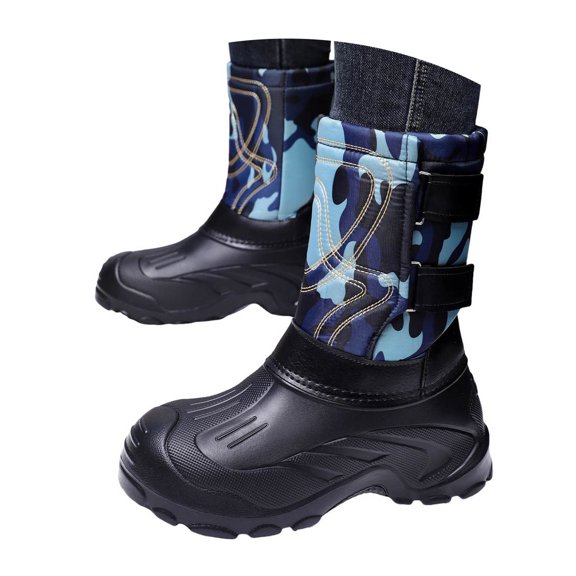 YLYL Men's Winter Snow Boots Waterproof Insulated Fur Lined Warm Anti-Slip Mid Calf Boots