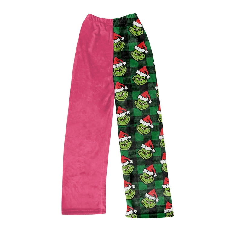 Tplvbz 2024 Grinch Christmas Flannel Pajama Pants Women Holiday Wide Leg Fuzzy Grinch Pajama Pants Women Soft Elastic Waist Long Grinch Christmas Pajamas Pants Army Green XS Walmart