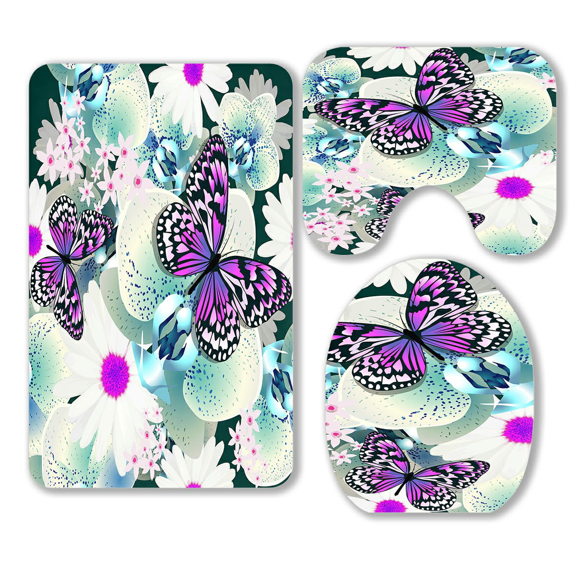 Butterfly and Orchid Flower Non Slip Bathroom Rug Carpet Bath Mat Door Mat 
