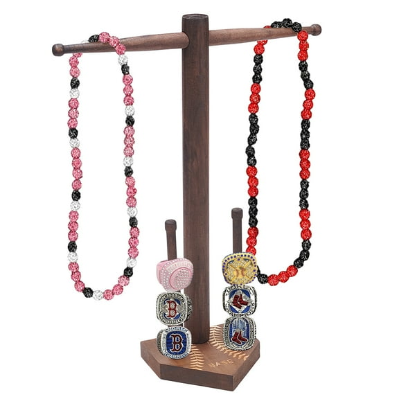 Baseball PineWood Championship Ring Organizer Display Tower Stands Jewelry Holder for Rings Bracelets Necklaces Sienna Finished Product: 25.5x10.2x32.7cm