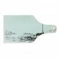 thumbnail image 1 of Sketchy Cutting Board, Bench and Lantern in the Middle of Ocean Waves Mountains Rocks Monochrome, Decorative Tempered Glass Cutting and Serving Board, Wine Bottle Shape, Black White, by Ambesonne, 1 of 1