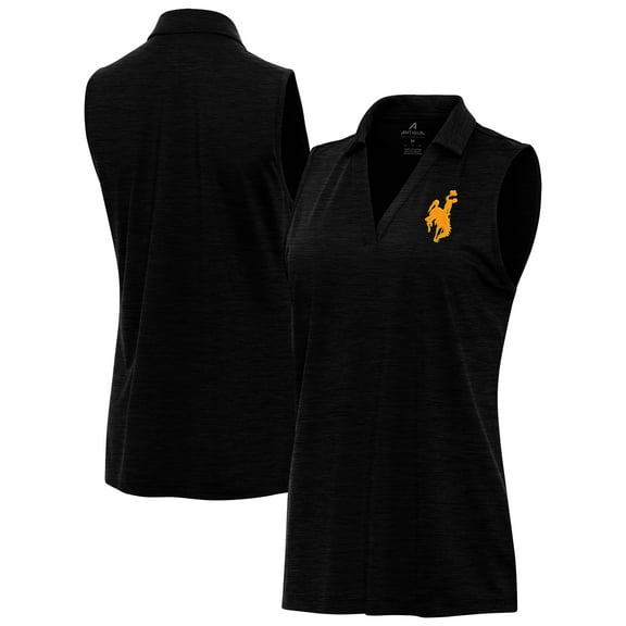Women's Antigua Heather Black Wyoming Cowboys Layout Sleeveless V-Neck Polo