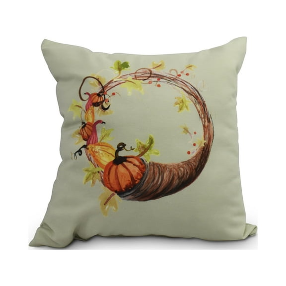 16 Inch Cornicopia Wreath Light green Fall Print Decorative Throw Pillow