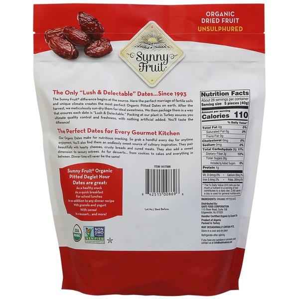 Sunny Fruit Organic Pitted Dates (Deglet Nour), 40oz Bulk Bag (2.5 lbs ...