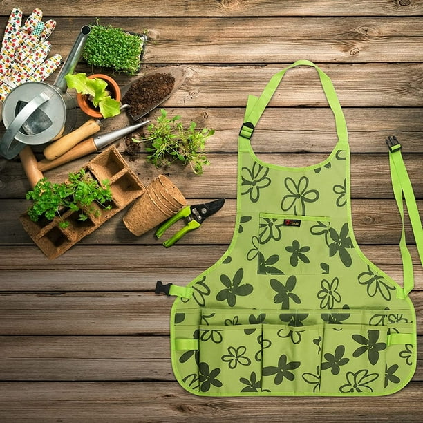 Delantal de jardinería para mujer, delantal de jardín de tela Oxford 600D delantal de jardinería con 14 bolsillos impermeable para pintor Chef peluqueros 60*61cm verde ZefeiWu 8390615065078