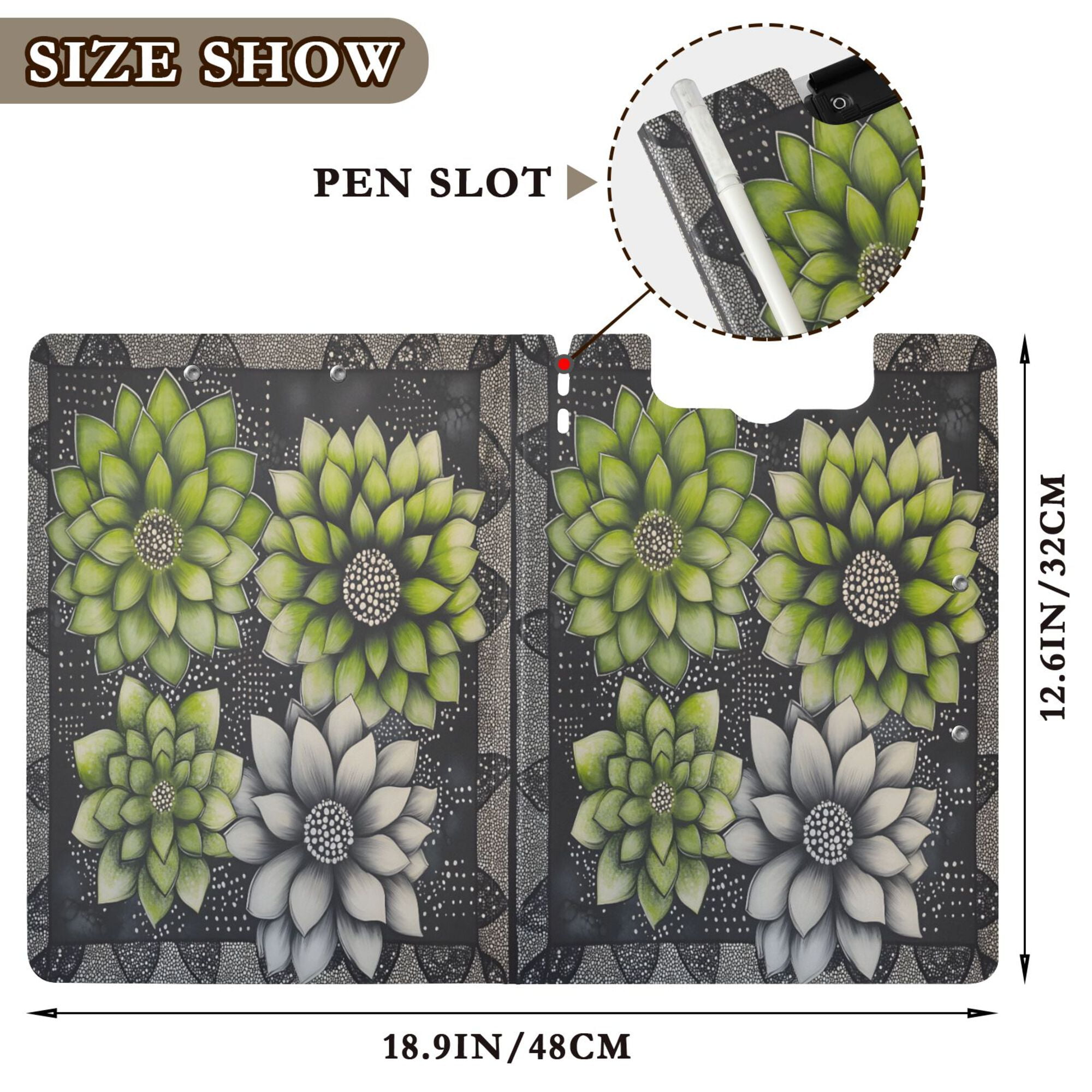 FORMRS A4 Clipboard Folder with Pen Holder Horizontal Foldable School Office Binder, Gray Floral