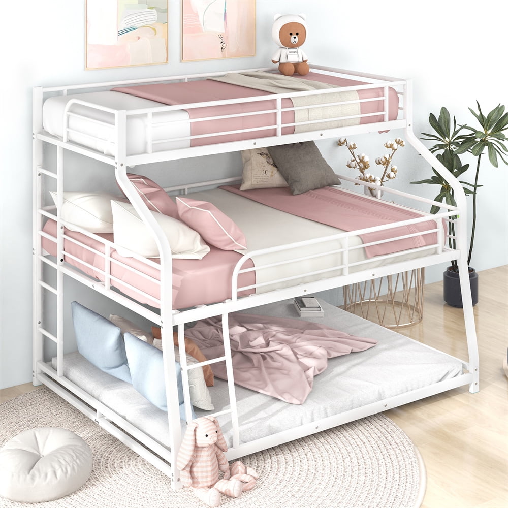 Metal Triple Bunk Bed, Twin XL Over Full XL Over Queen Metal Bunk Bed