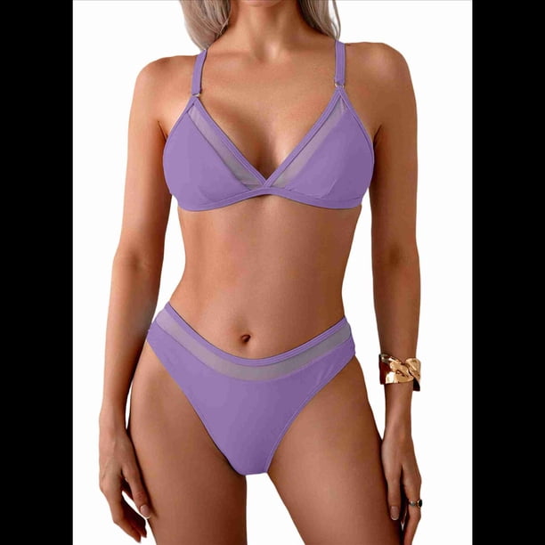 Conjunto de Bikini de Dos Piezas para Mujer, Traje de Baño de Talle Bajo con Escote en V, con Control de Abdomen, Ropa de Playa 2025 Platycodon XL