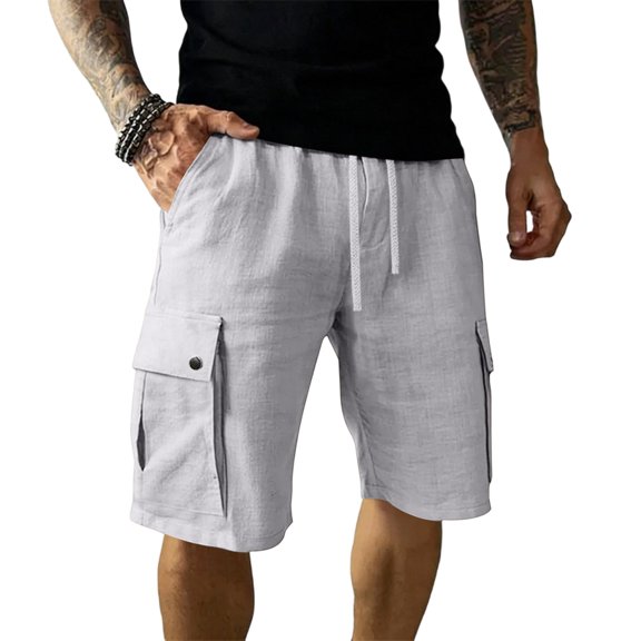 Dresfit Cargo Shorts Mens Drawstring Linen Shorts Summer 2026 Knee Length Work Short Pants Lightweight Breathable Baggy Outdoor Sweat Shorts XL