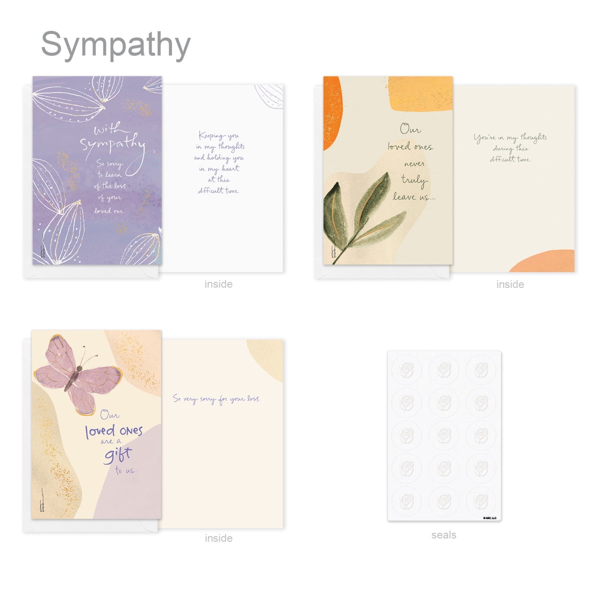 Carlton Cards - Assortiment de 15 cartes de condoléances avec enveloppes et cachets (motifs Kathy Davis, Fleurs aquarelle)