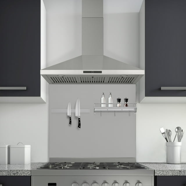 Ancona 36” Stainless Steel Backsplash with Magnetic Knife Strip, Hook Rail and Shelf