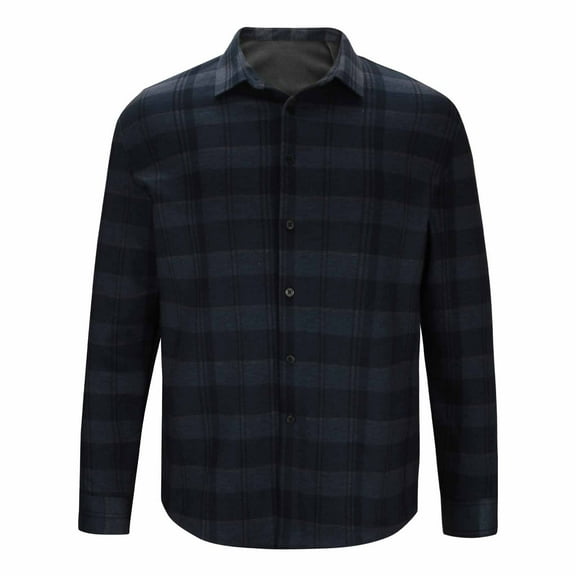 Iugvhana Men's Winter Plaid Long Sleeve Flannel Shirt Fleece Lined Warm Thick Button Down Soft Casual Flannel Shirts Navy XXXXL