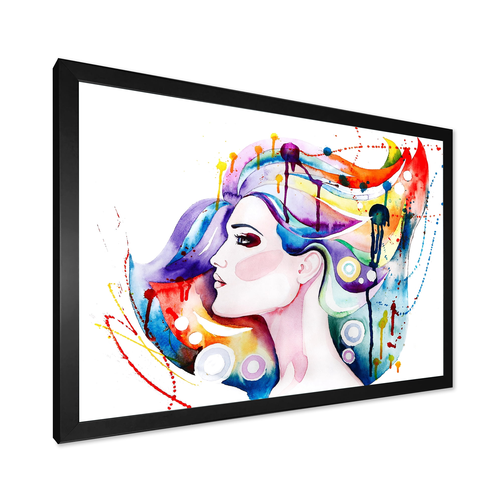 Designart 'Beautiful Young Woman With Colorful Hair' Traditional Framed Art Print
