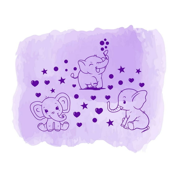 Children Adorable Animal Wall Decal Decoration Little Hearts Stars Cute Playful Elephants Silhouette Lasts Years and Easily Removable - Size: 10 In(W) x 8 In(H)