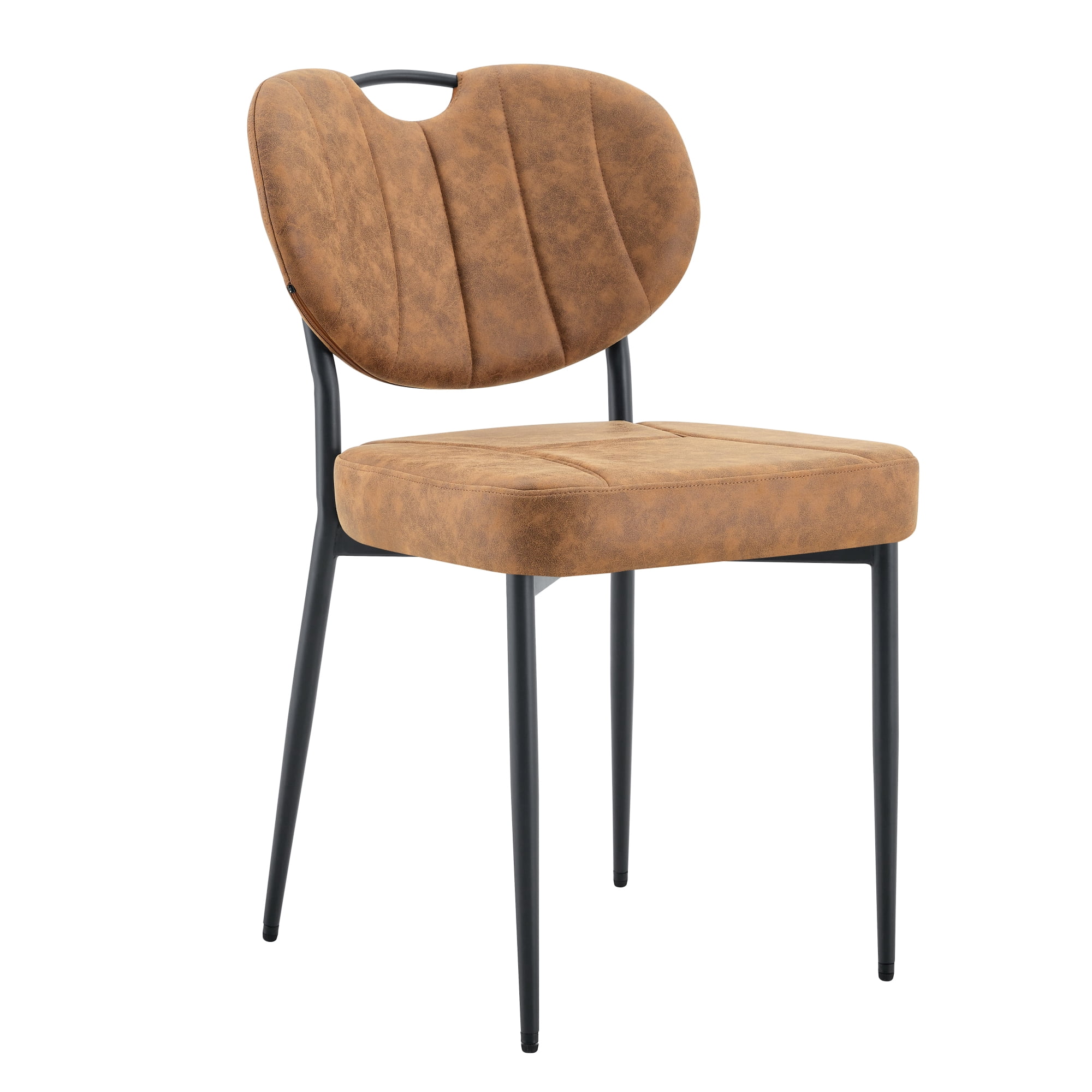 Leumius Dining Chairs Set of 2, Premium Leather Upholstered Dining Room Chairs, High-Resilience Sponge Padding, Metal Legs with Spray Coating Finish for Dining Room Living Room Brown