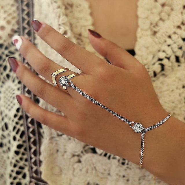 Pulsera con anillo grande de cristal dorado para mujer, cadena de muñeca, joyería, cadena para la muñeca