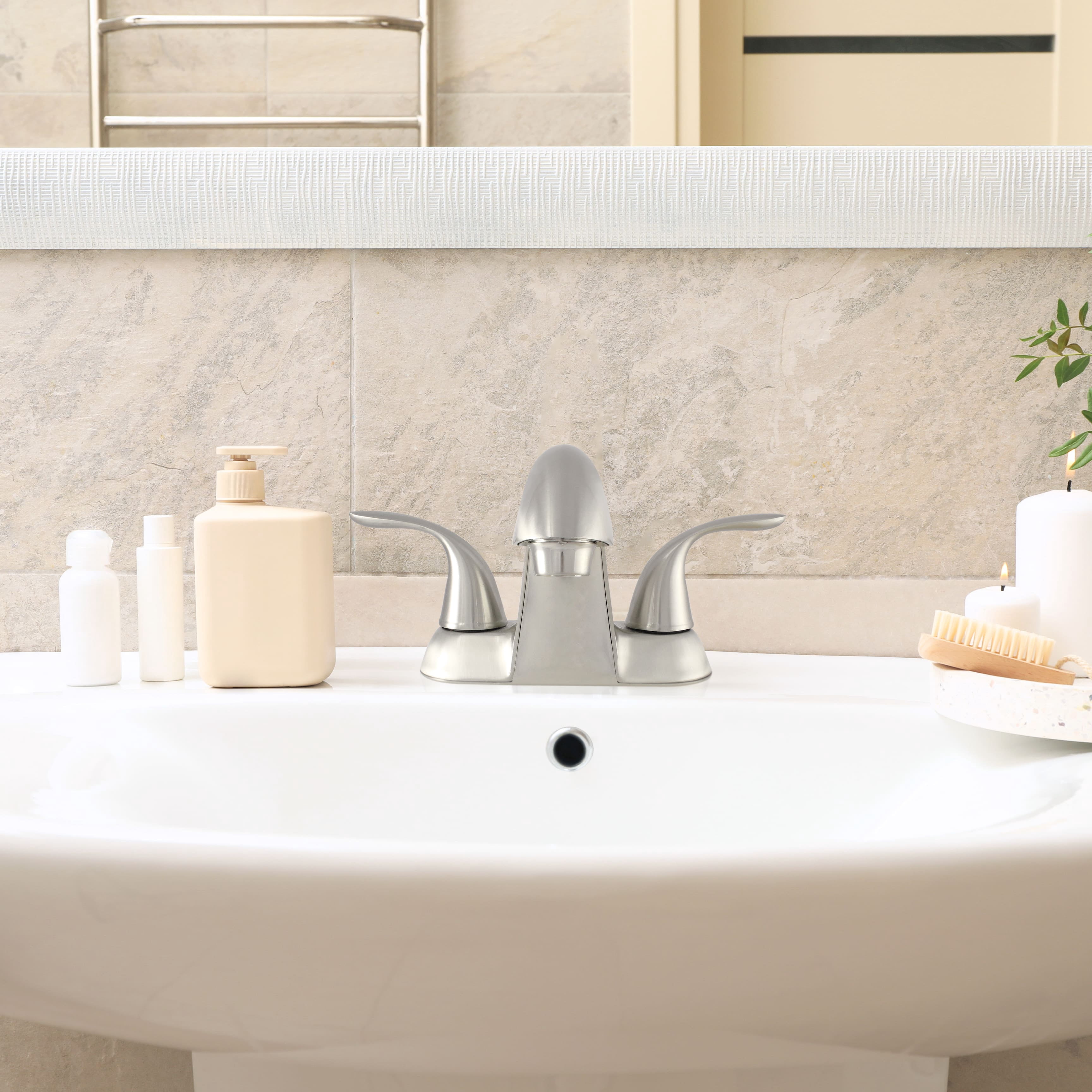 10249163 - Hybrid Metal Double Handle Lavatory Bathroom Faucet with Pop Up (Brushed Nickel)