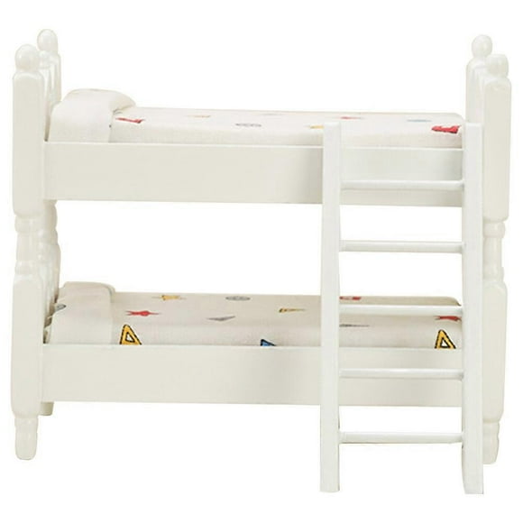1 Set of Doll House Miniature Bunk Bed Model Doll House Small Furniture Micro Scene Layout PropWhite13.7X12CM