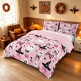 thumbnail image 2 of Homewish Halloween Spooky Animal Ghost Bedding for Girls, Coquette Leopard Bow Duvet Cover Full, Light Pink Black, Pink Reversible 3 Pieces, 1 Duvet Cover and 2 Pillowcases, 2 of 5