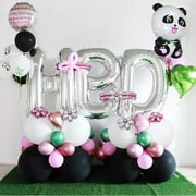 Birthday Party Decoration Panda Themed Party Decoration Girl Birthday Supplies with 40 Inches silver HBD Letter Foil Balloon Pink Latex Balloon for Birthday DecorationS, Full Birthday Set 81PCS
