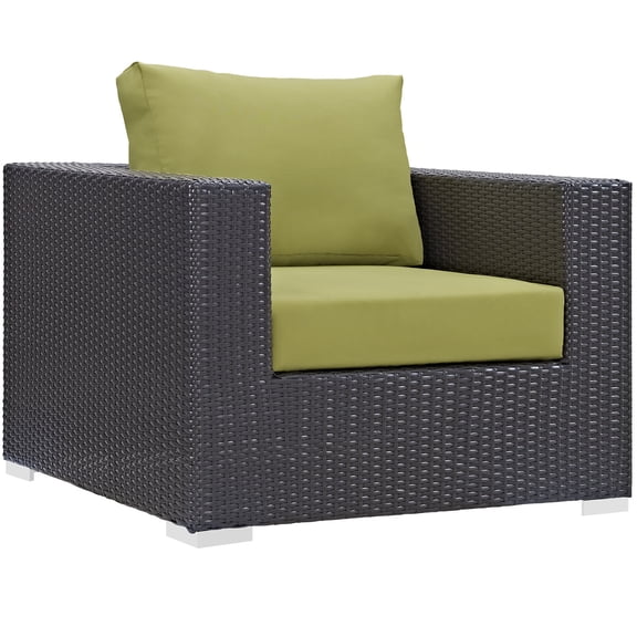 Lounge Chair Armchair, Green, Rattan, Wicker, Outdoor Patio Balcony Cafe Bistro Garden Hospitality Restaurant, Modern Contemporary HB32783