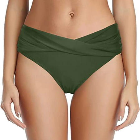 Aayomet Women s Bikini Bottom Twist Front Cheeky Swimsuit Ruched Bathing Suit Bottoms (Green  M)