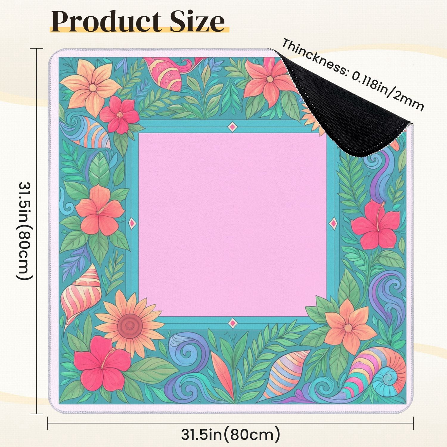 Mahjong Mat 31.5" x 31.5" Floral Tropical Seashell Anti-Slip and Noise Reduction Symmetry Design Mahjong Tiles Table Cover for Dominoes Poker Card Board and Tile Games