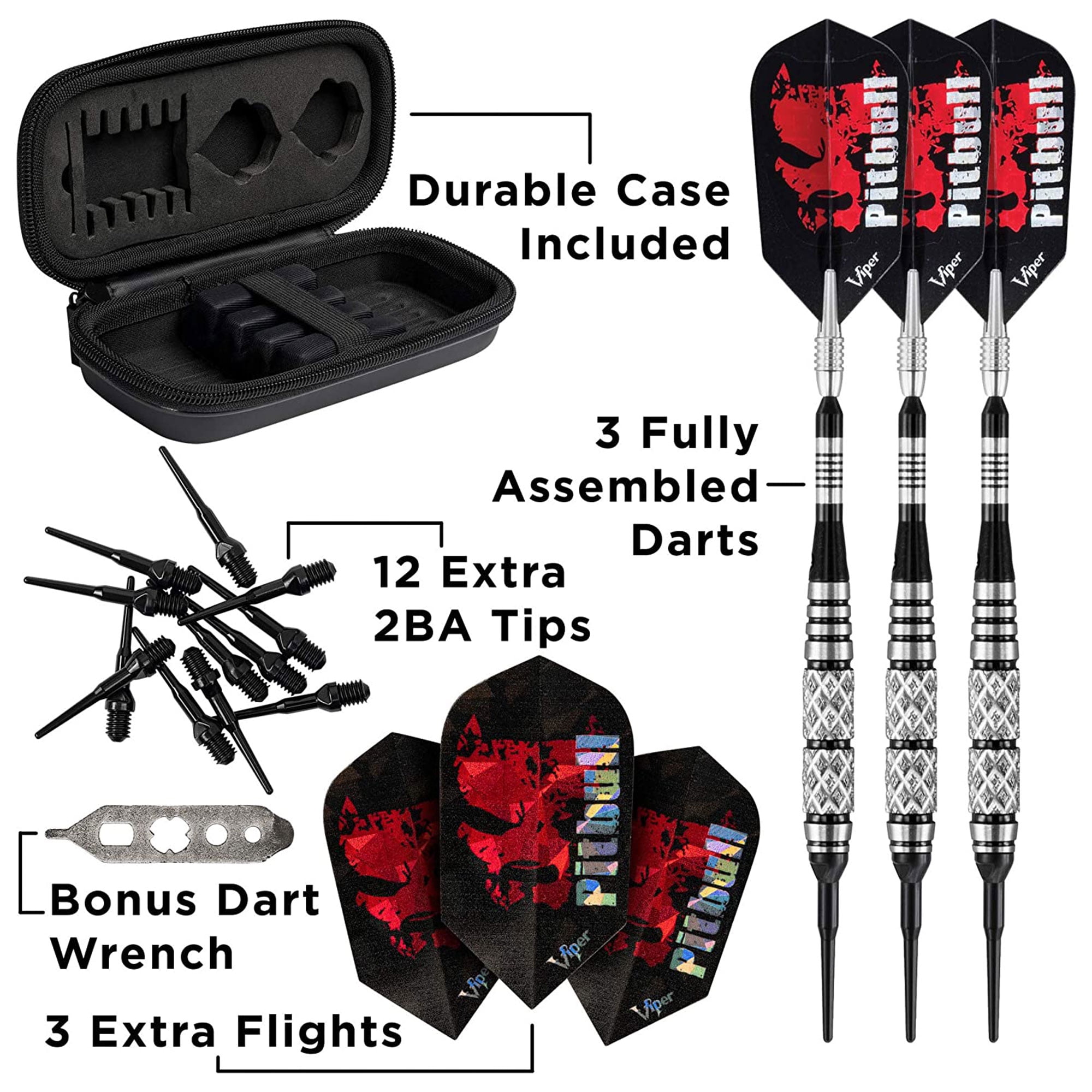 Viper Pitbull 90% Tungsten Soft Tip Dart Set, Ringed Barrel, 18 Grams