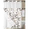 thumbnail image 3 of No Hook Shower Curtain with Snap-in Liner, Brown Beige Botanical Waterproof Fabric Bathroom Curtains, Watercolor Spring Floral Summer Leaf Bath Curtains & Mesh Top Window Stall 48"x72", 3 of 9