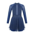 thumbnail image 3 of YONGHS Girls Rhinestones Long Sleeve Figure Ice Skating Leotard Dress Ballet Dance Costume Navy Blue 6, 3 of 7