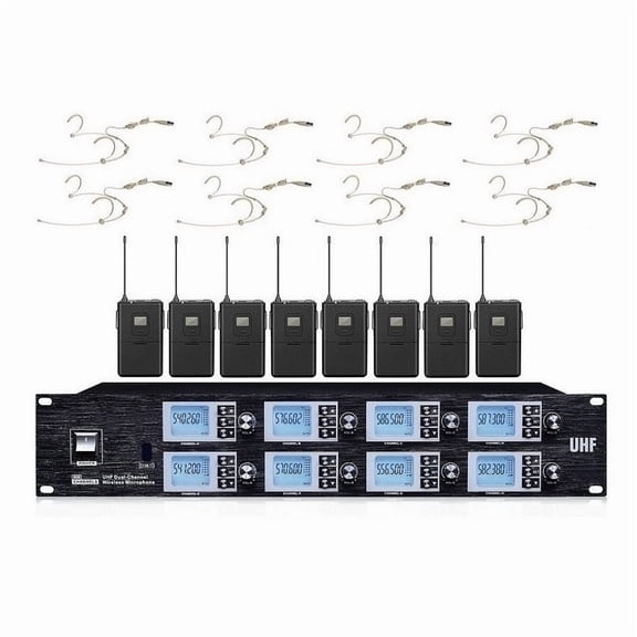 Church Wireless System 8 x 100 Channels UHF Mic Professional Beige Headset Wireless Condenser Microphone for School Stage Theater