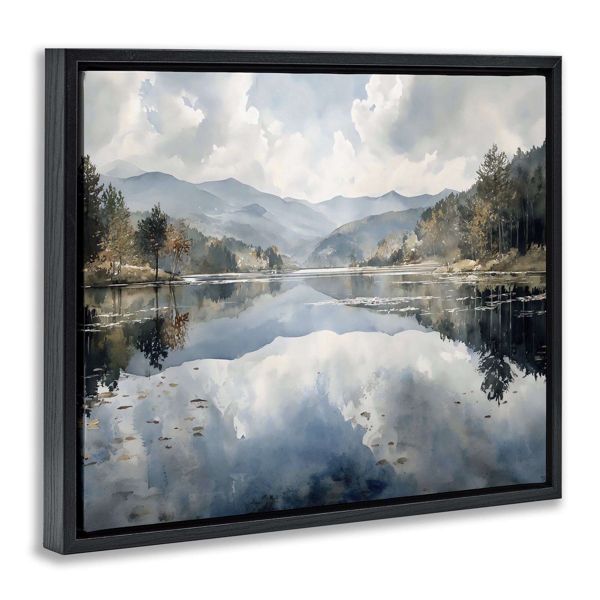 Stupell Industries Nature's Reflection on Mountain Lake Black Framed Floater Canvas Wall Art, design by Franklyn Gregory