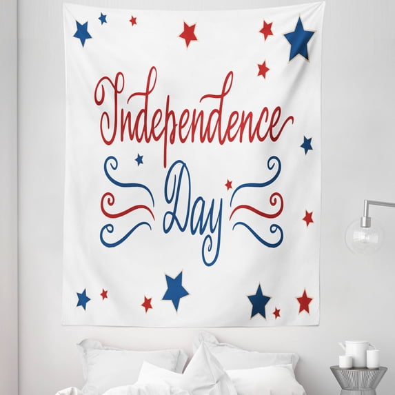 4th of July Tapestry, Colorful Ornamental Patriotic Celebration Text Illustration US Art Print, Fabric Wall Hanging Decor for Bedroom Living Room Dorm, 5 Sizes, White Multicolor, by Ambesonne