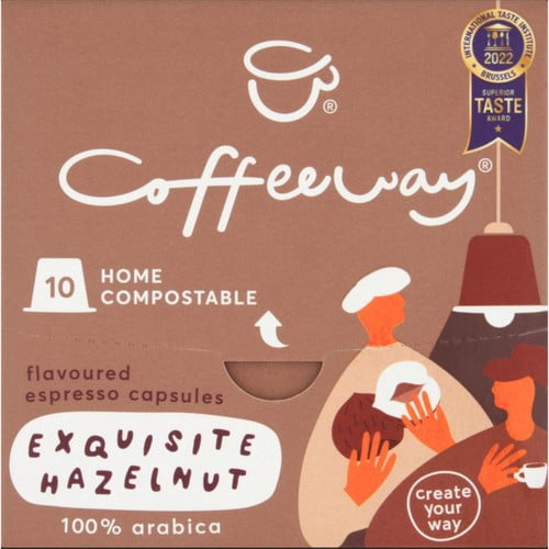 Coffeeway Hazelnut Flavoured Fully Compostable Coffee Pods, 10 pods per pack, British Import (Pack of 3)