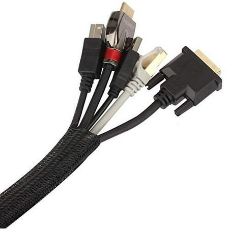 Maximm 30ft 1/4 Inch Wire Loom Tubing Cable Sleeve Black Braided Cord Protector and Concealer for Organizing Cables
