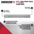 thumbnail image 2 of Arrow 18-Gauge Steel Brad Nails - For Molding, Cabinets, Trim - 1000 Pack, 5/8 Inch, 2 of 8