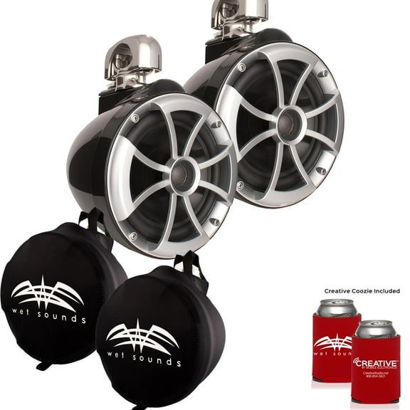 Wet Sounds ICON8-BSC ICON Series Swivel Clamp Wake Tower Speakers (pair) with Wet Sounds Suitz8 Speaker Covers
