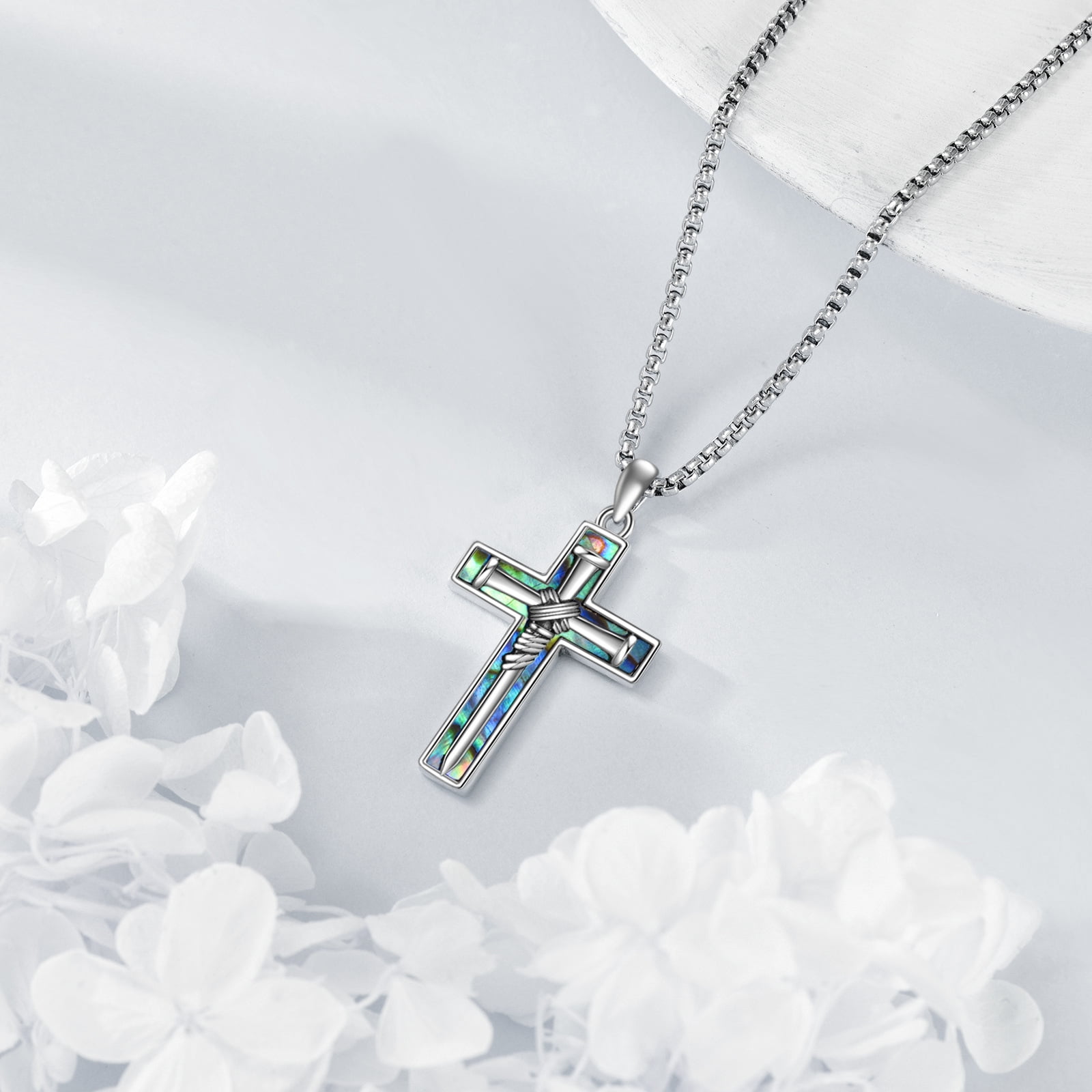 Crucifix Necklace Sterling Silver Nails Cross Pendant Christain Cross Jewelry Jesus Gift for Women Men
