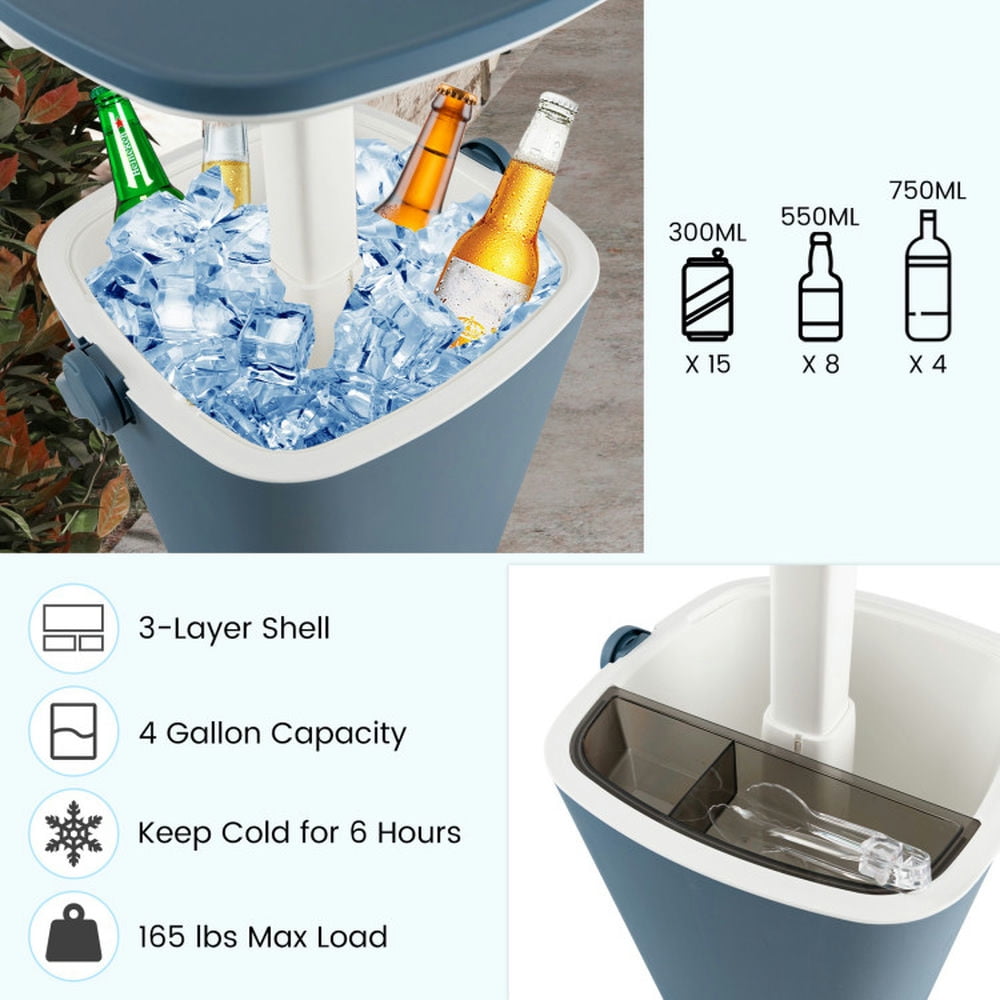 YYAo 3-in-1 Portable Cooler Bar Table with Bottle Opener and Lift Top Lid for Camping Poolside-Blue