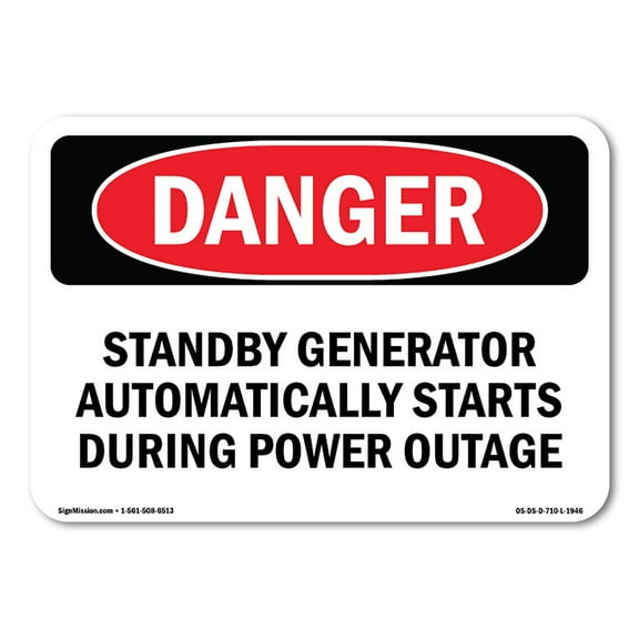 SignMission OS-DS-D-1014-L-1946 OSHA Danger Sign - Standby Generator Automatically Starts During