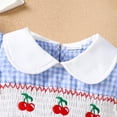 thumbnail image 5 of Girls' Dresses Baby Girls Summer Flutter Sleeve Plaid Print Romper Cherry Embroider Bodysuits Dress Little Girl Dresses Blue 0 Months-3 Months, 5 of 6