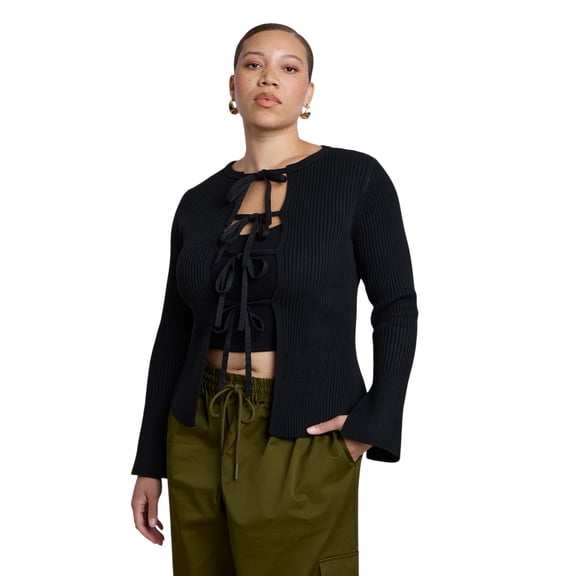 ELOQUII Women's Plus Size Tie Front Cardigan