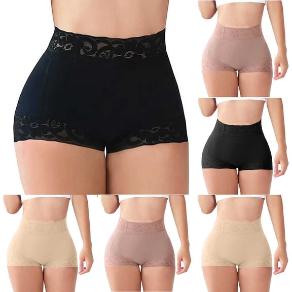 Oksale Boxer Briefs for Women Shapewear Lace Trim Seamless Underwear Stretch High Waist Tummy Control Panties Black M
