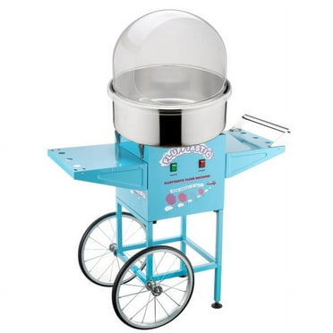 Cotton Candy Machine – Flufftastic 1000W Floss Maker with Cart, 13-Inch Wheels, Dome Shield, and Stainless-Steel Pan by Great Northern Popcorn (Blue)