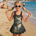 thumbnail image 3 of Uourmeti Girls' One Piece Skirted Swimsuit - American Flag & Wolf Mountain Print | Quick Dry, Stretchy Swim Dress for Beach, Pool & Vacation, 3 of 8