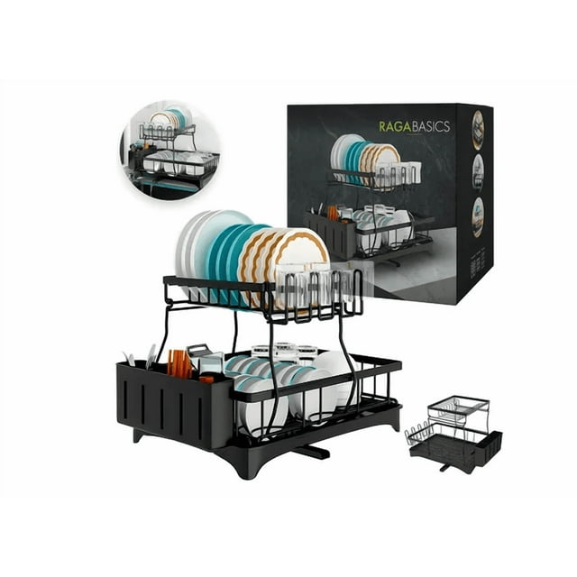 Escurridor Trastes Xtellar Pro 2 niveles bandeja con canaleta 360° color negro