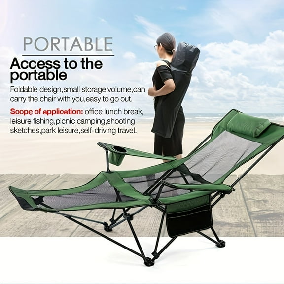 Portable Reclining Folding Chair - 3.2kg Lightweight Steel Frame Oxford Fabric, Adult Outdoor Lounge for Picnic, Fishing, Hiking & Travel