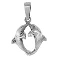 thumbnail image 1 of 1 inch Sterling Silver Kissing Dolphins Pendant 3-D Diamond-Cut Oxidized finish NO Chain, 1 of 3