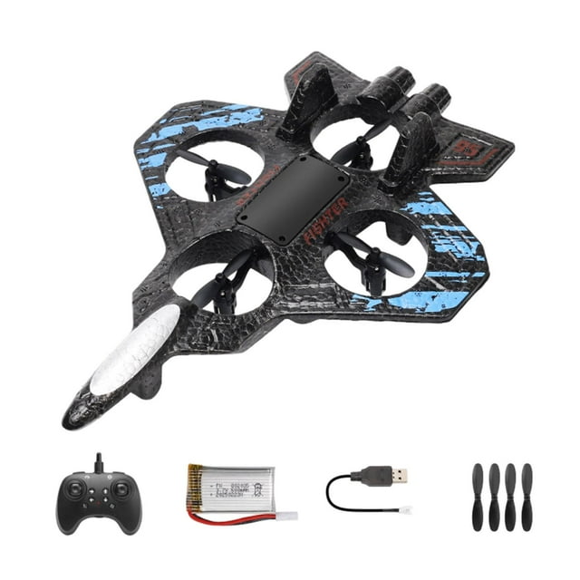 Avión de espuma RC de ala fija de 4 canales con luz de flash, juguete anticaída para exteriores para principiantes de 8 a 16 años, regalo para niños. Azul