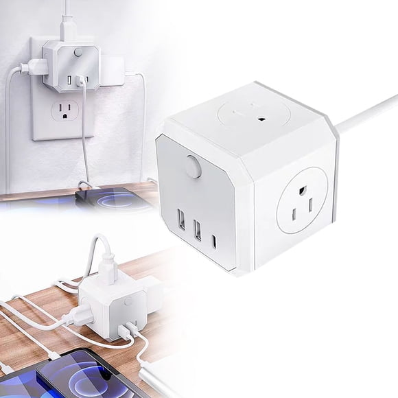 Dusknt Under $5 Plug-European Standard with Wire, Multi Socket Cordless 7 in 1 Cube with 4 Slots 2 Usb and 1 Type C Power Adapter with Cube with Usb Contact Home Usb Socket, Clearance Sales Today!
